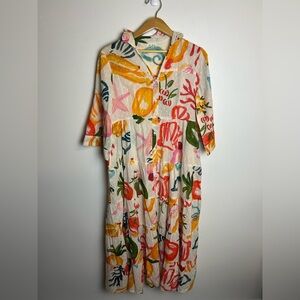 B Boho Boutique Sz Xs Colorful Floral Print All over Beach Vacation Resort Flowy
